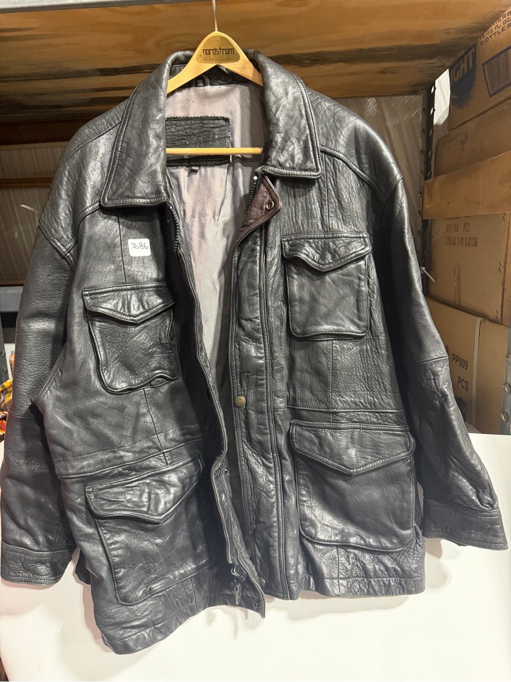 #3686-Men's Black Leather Field Jacket